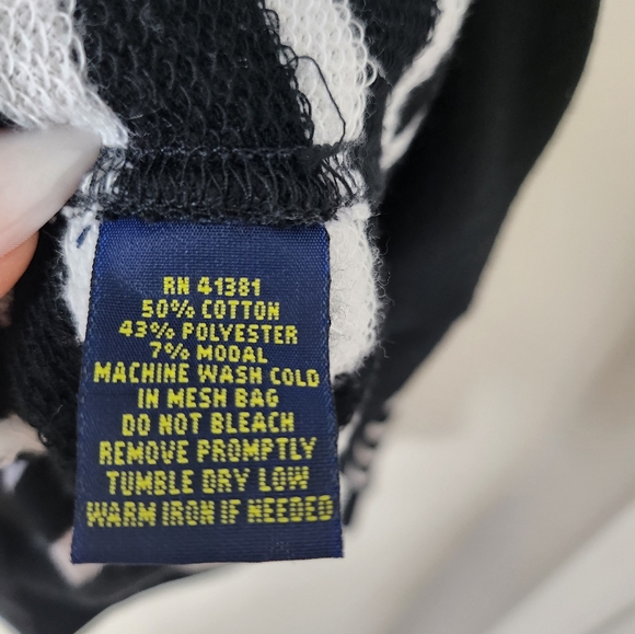 POLO RALPH LAUREN Crew neck Hoodie Medium Black White Stripped - Picture 7 of 7